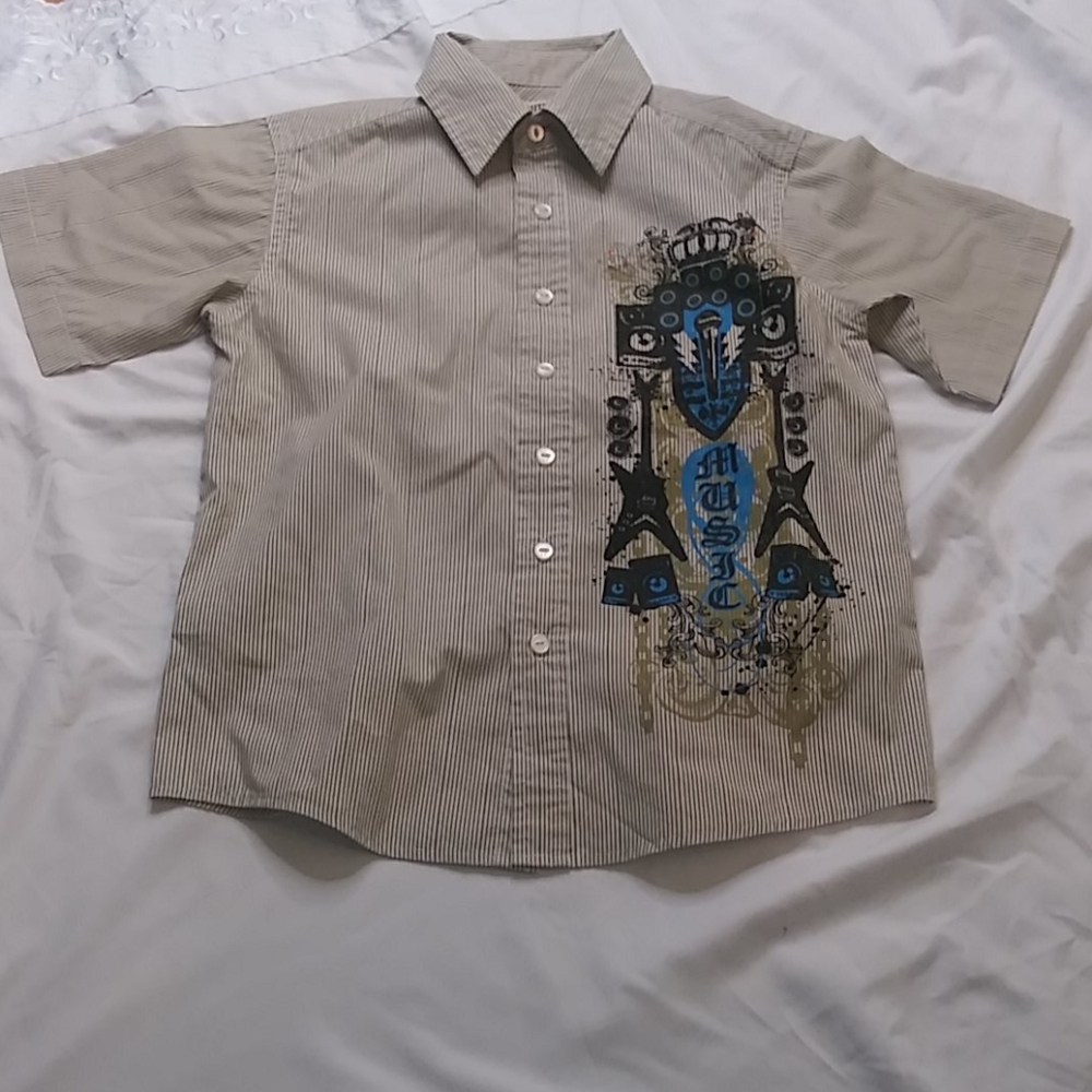ROUTE 66 Boys TanStripe Short Sleeves Shirt Size M